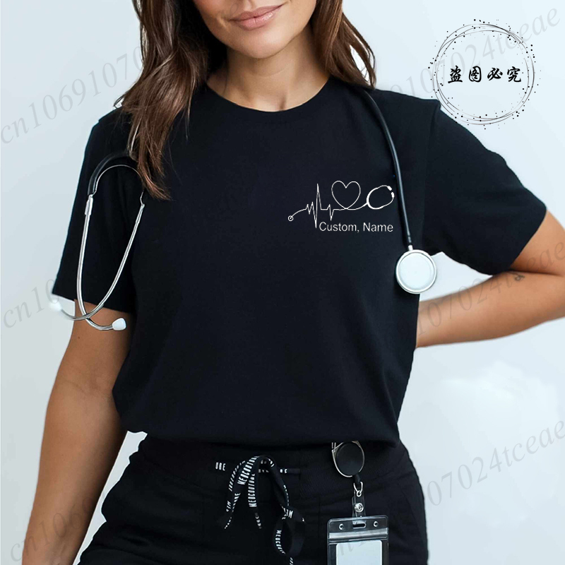 Stethoscope - カスタム名ナースシャツ聴診器心拍 RN Tシャツ女性男性服夏のファッションカスタマイズされた Tシャツ
