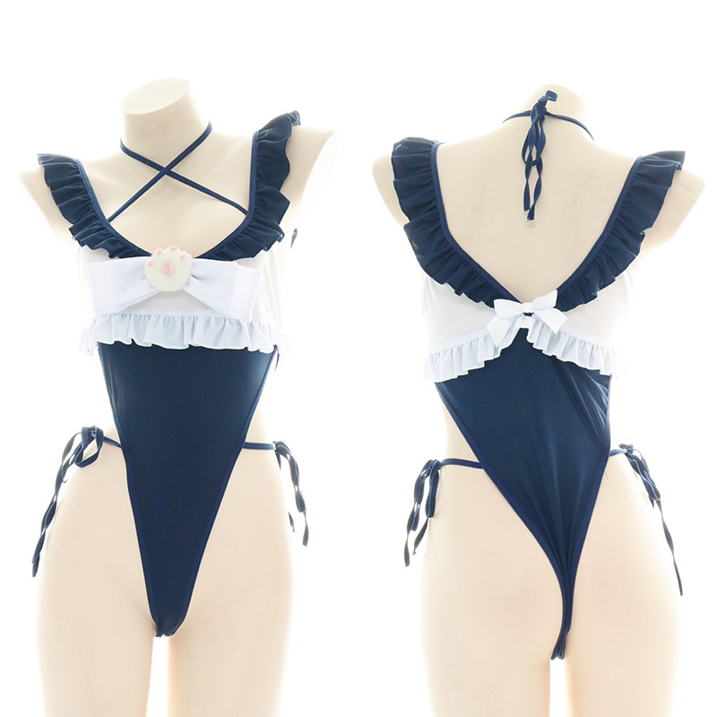 Bandage - かわいいフリルエッジワンピース水着女性ハイスプリットボディスーツアニメメイドコスプレ水着猫の爪デザイン包帯ビキニ