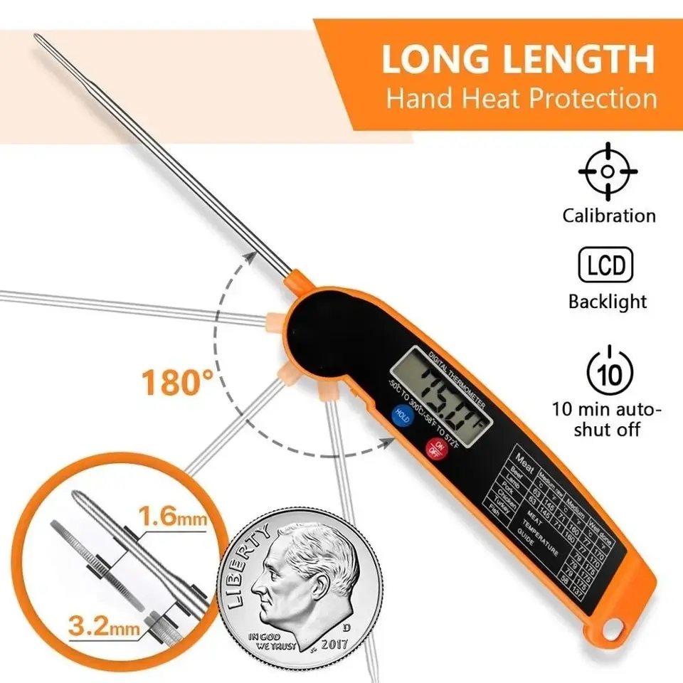 Thermometer Digital - 防水デジタルキッチンフードミート温度計、バックライト付きインスタント読み取り機能付き、グリル、バーベキュー、オーブン用 - 高精度
