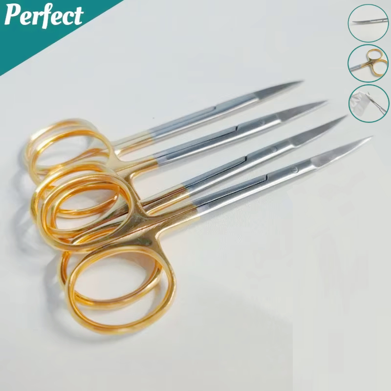 Medical Scissors - ステンレス鋼の歯科用外科用はさみ、直線または湾曲した先端、金メッキハンドル、歯科技工所、医療矯正ツール、11.5cm、5個