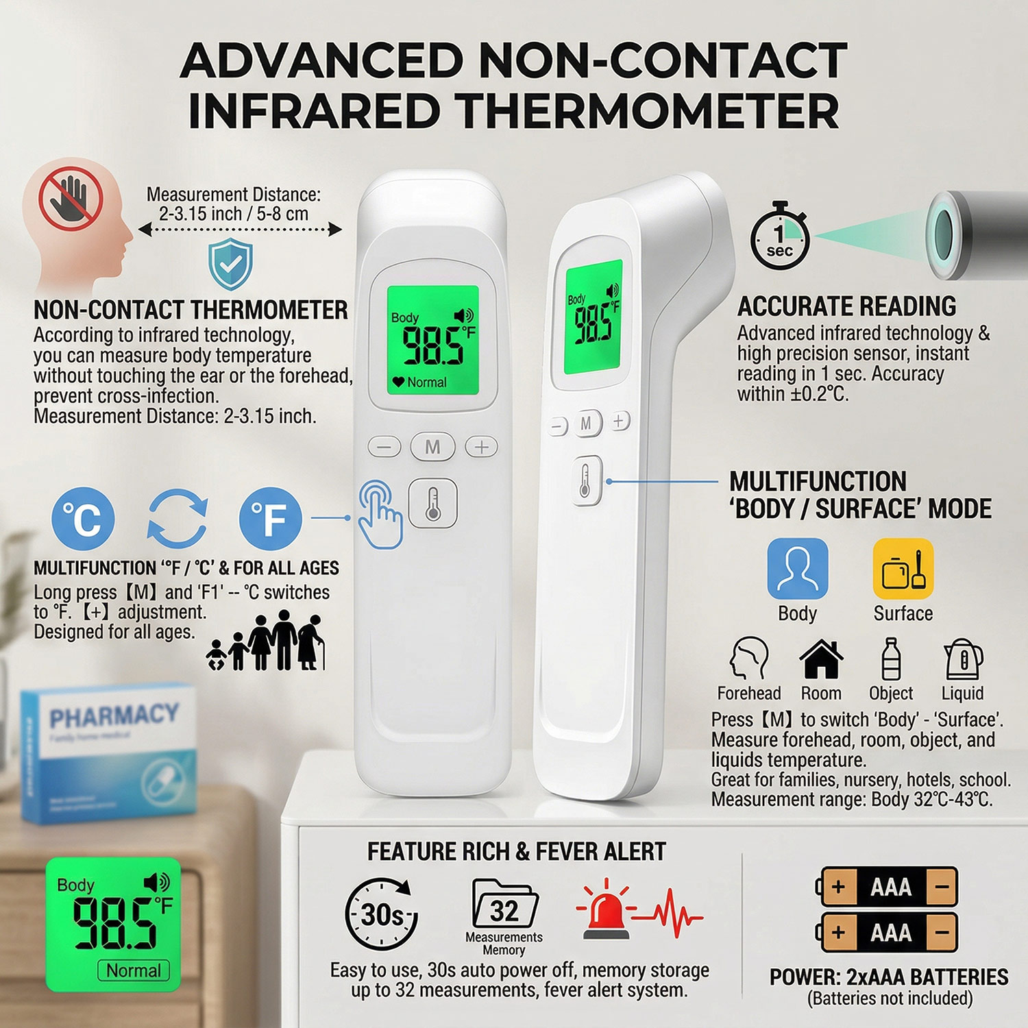 デジタル額体温計 電子非接触式臨床精度 非接触体温計 発熱ま - Pulse Oximeter のレビューと価格