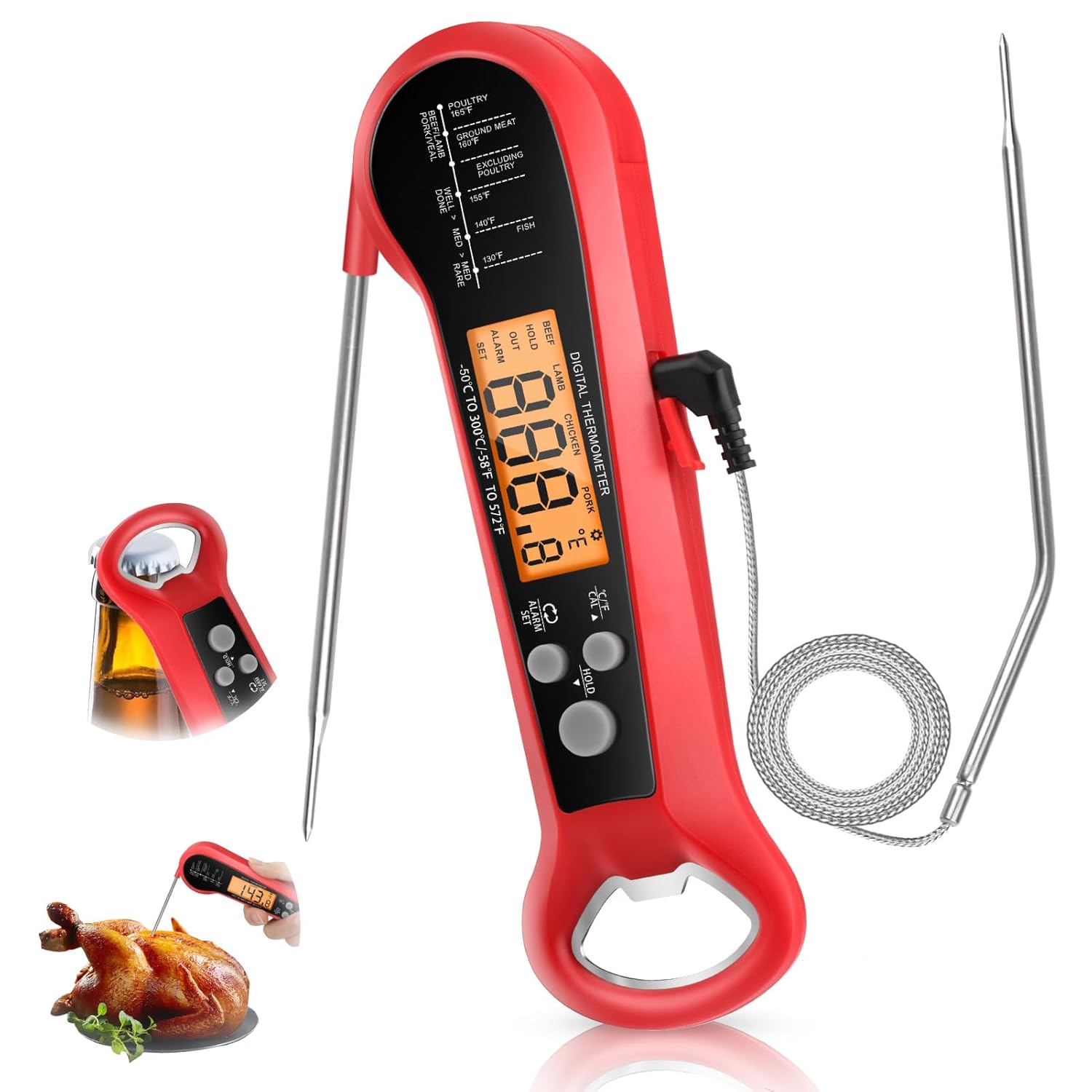 プロ仕様デジタル肉用温度計 防水仕様 2つのプローブ付き 長 - Thermometer Digital のレビューと価格