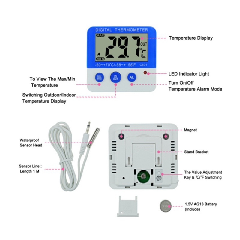LCDディスプレイデジタル冷蔵庫温度計、アラーム付き、最高最 - Thermometer Digital のレビューと価格