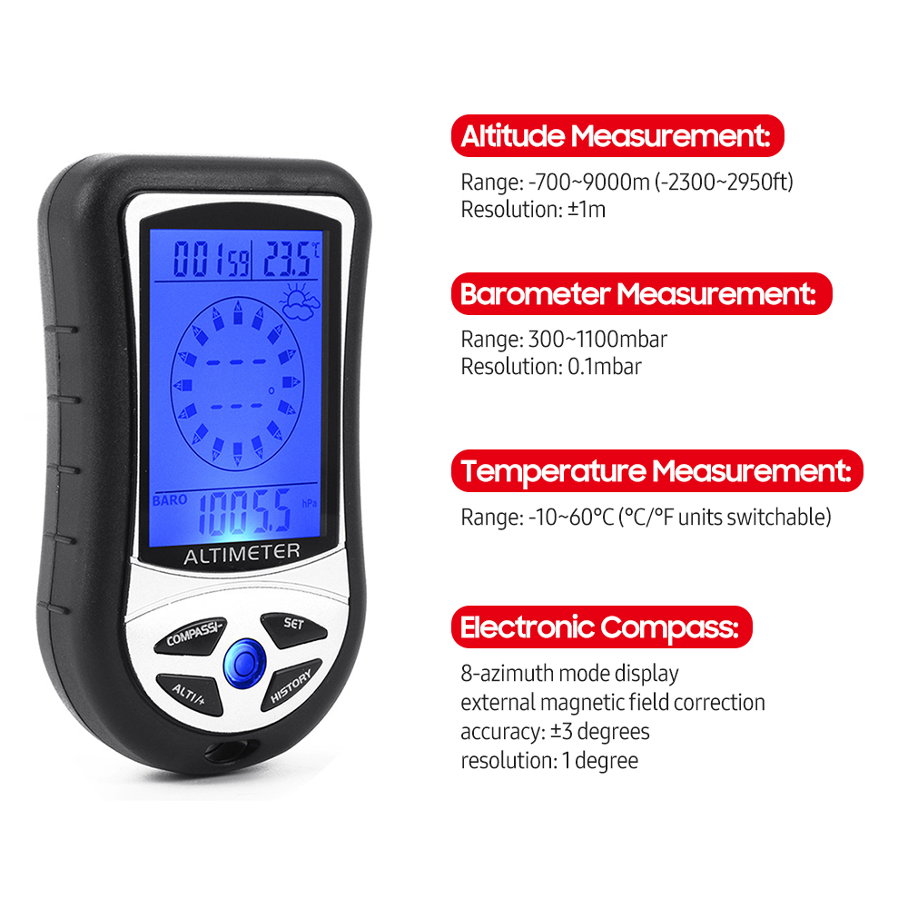 8-in-1 多機能電子高度計気圧計 LCD デジタルコンパ - Thermometer Digital のレビューと価格