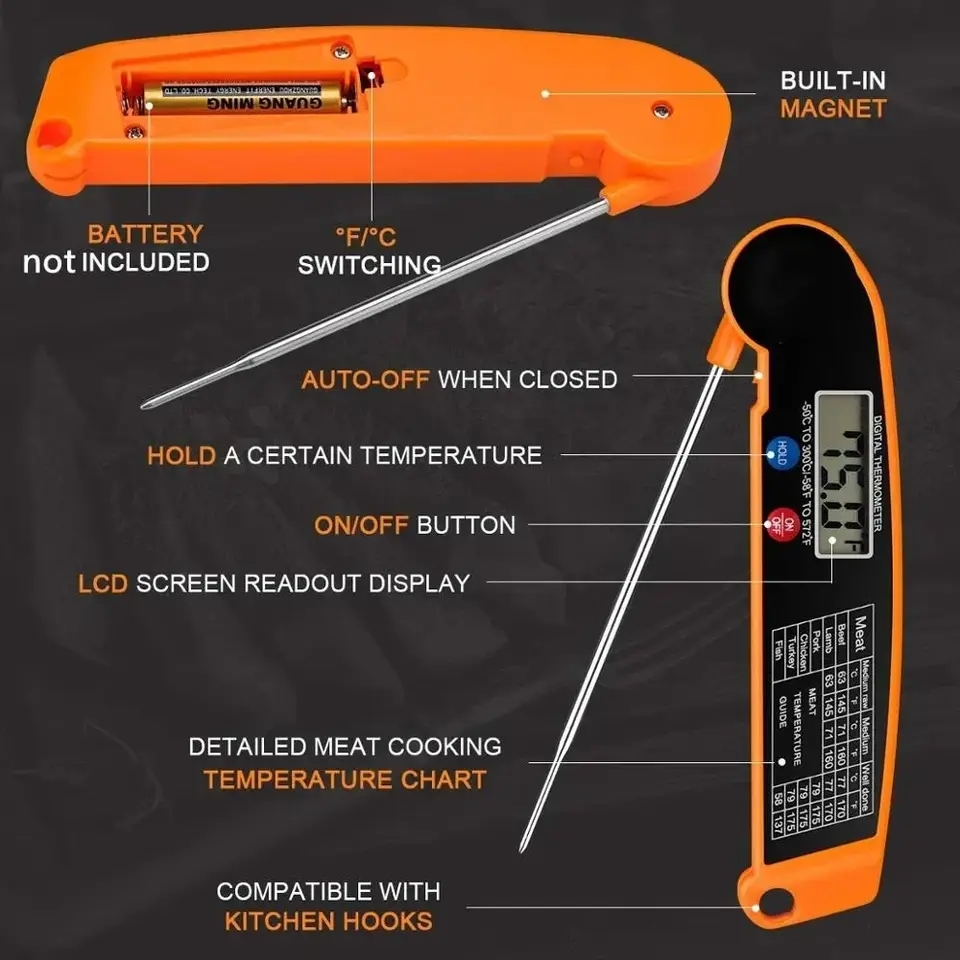 防水デジタルキッチンフードミート温度計、バックライト付きイン - Thermometer Digital のレビューと価格