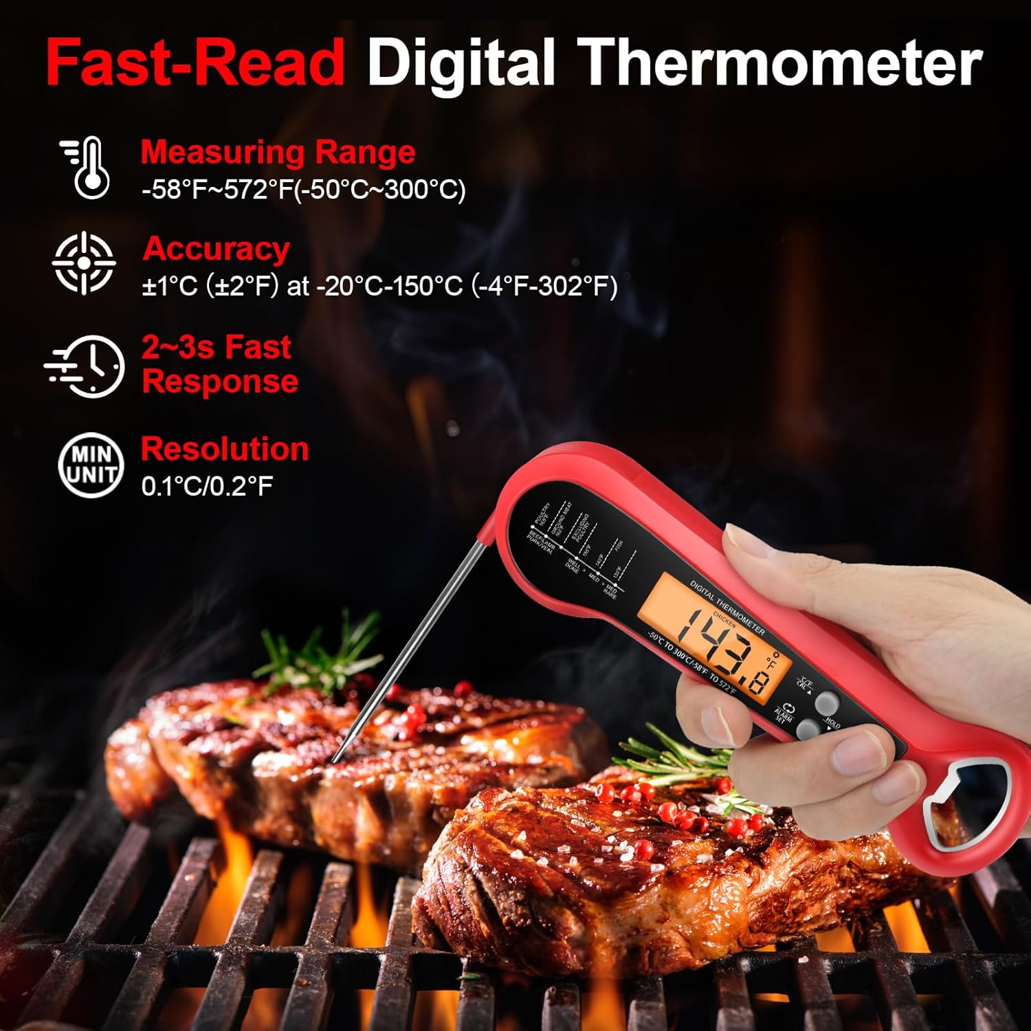 ロングケーブルプロ仕様デジタル防水肉用温度計、2つのプローブ - Thermometer Digital のレビューと価格